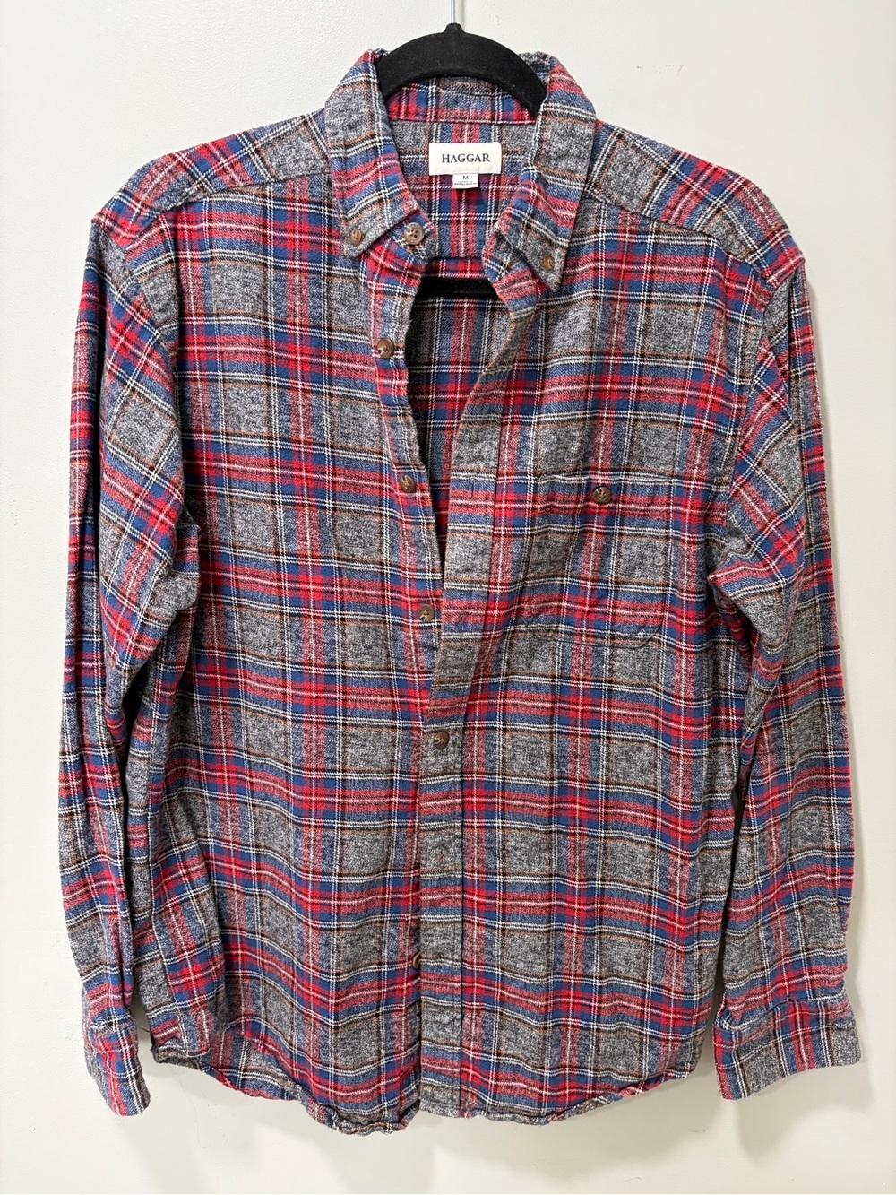 Haggar Red and Gray Plaid Button-Down Flannel Shirt